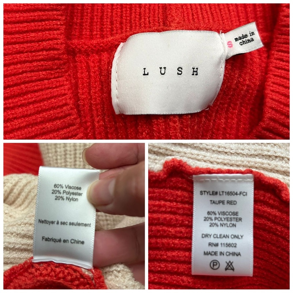Lush Colorblock Red and Cream Cropped Button Cardigan - Picture 5 of 15